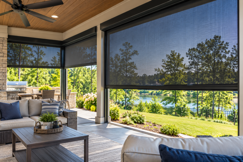 Motorized retractable screens for a Charlotte NC outdoor living space